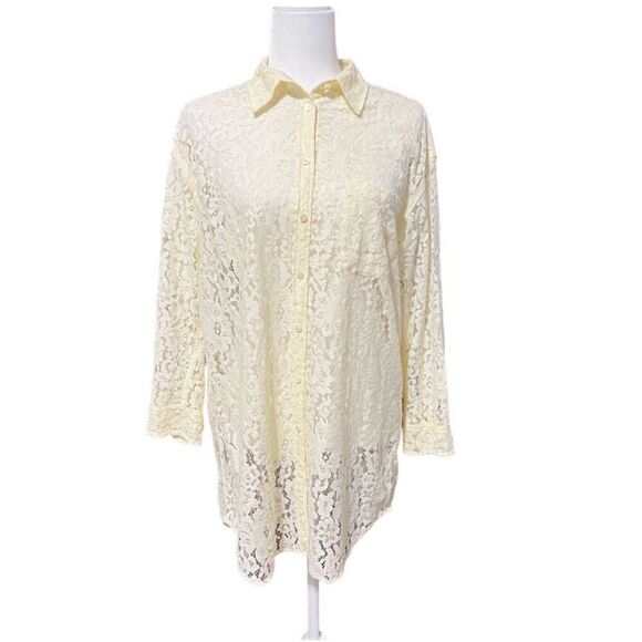 Equipment Small Cream Lace Button Front Long Sleeve Shirt Women’s - Picture 1 of 10
